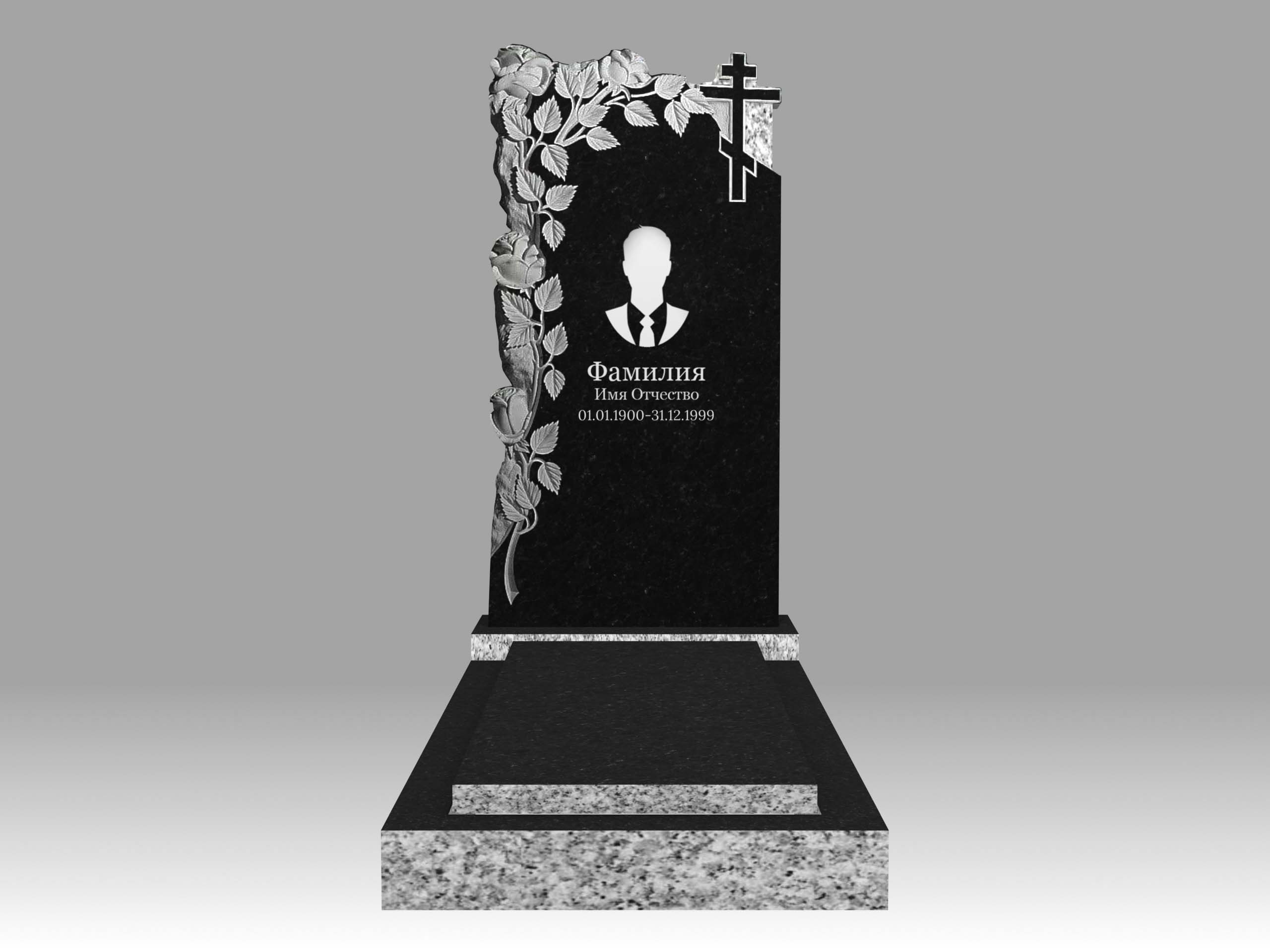 Памятник 17О цветы и крест с портретом, гравировкой, цветником и плитой 120х60