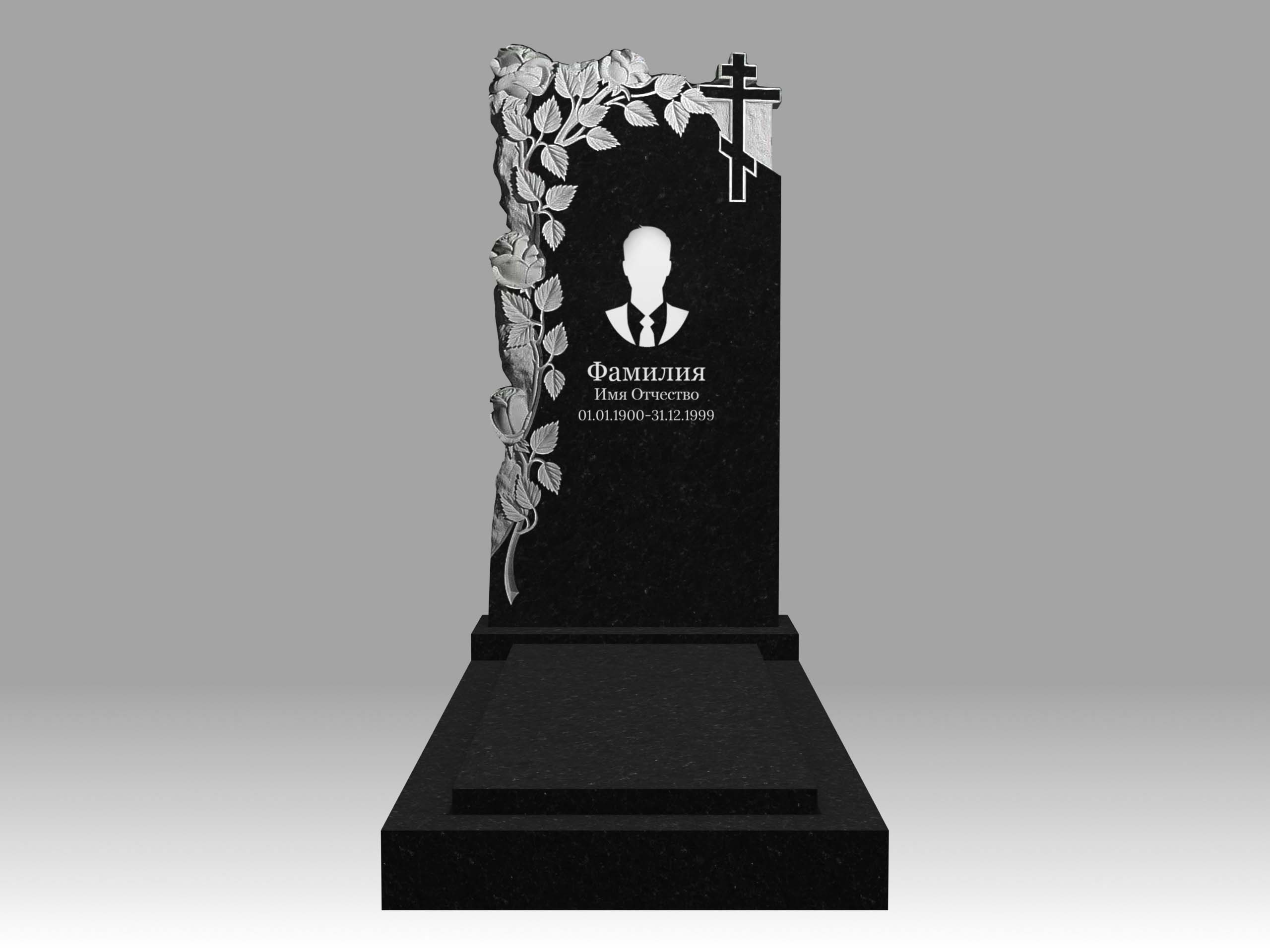 Памятник 17К цветы и крест с портретом, гравировкой, цветником и плитой 120х60